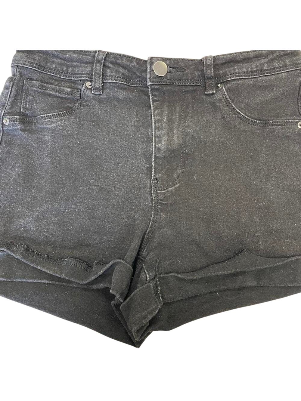 Black denim shorts with a